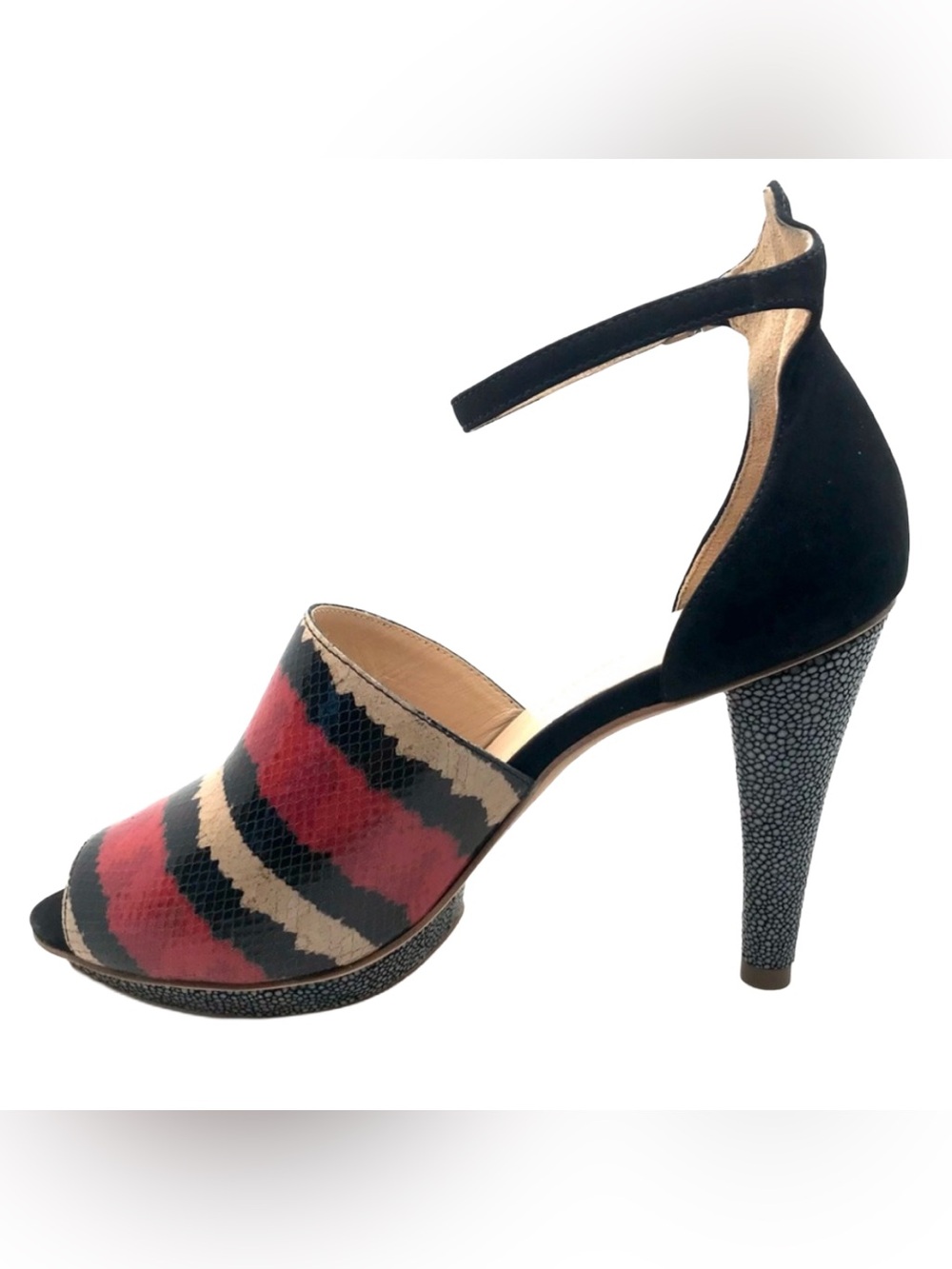 LOEFFLER RANDALL "ROSIE" RED, BLACK & CREAM LEATHER PLATFORM HEELS (9B) - Picture 4 of 12